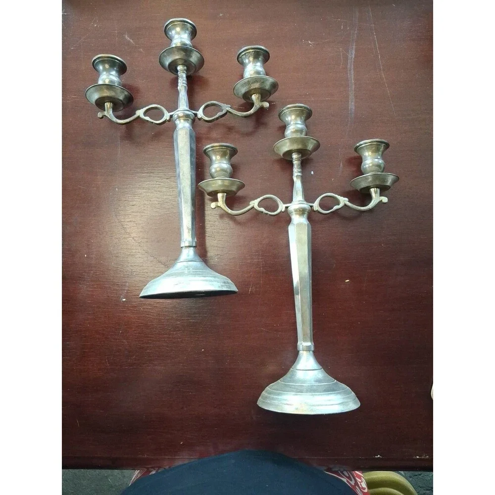 Vintage Godinger Silverplate Candelabras 3 Arm Holders Arms Silver Patina Rustic